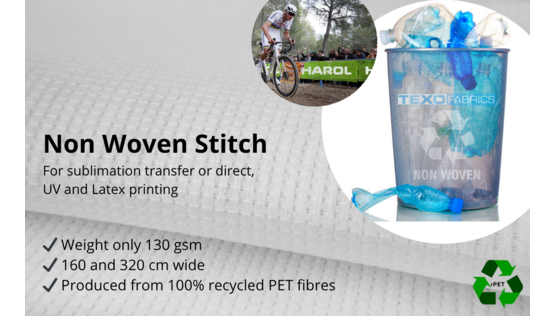 Non Woven stitch +AS 130, +/- 130 g/m2
For subli transfer & direct, UV and Latex
anti-peeling & anti-static treatment
3,20 x +/- 75 m